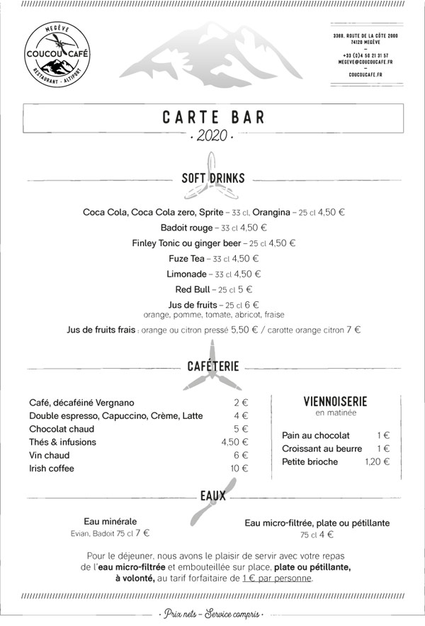 Carte Bar Coucou Café