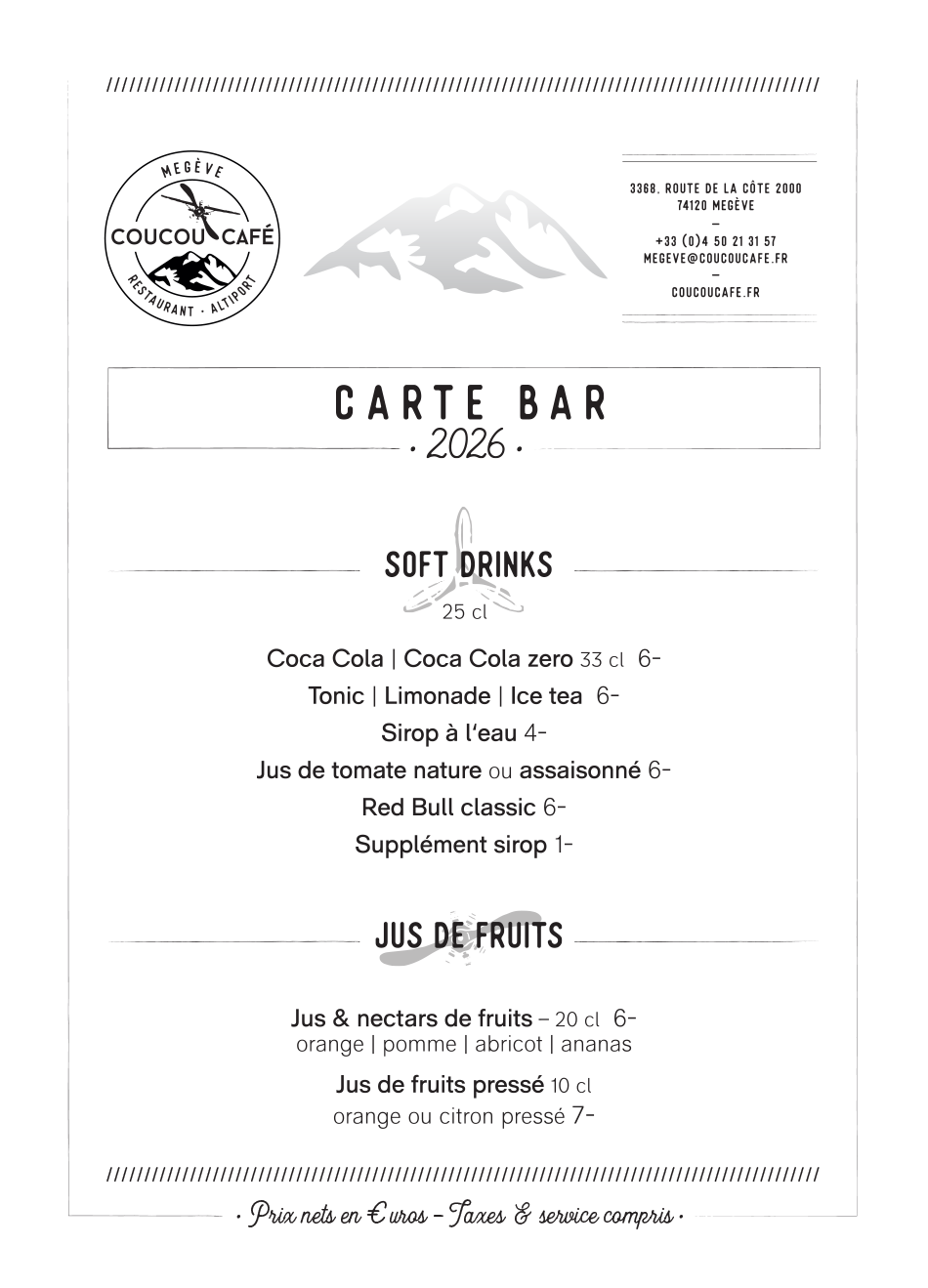 Carte Bar 2026 - Coucou Café