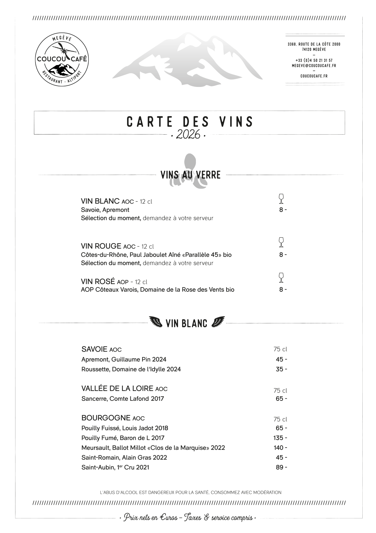 Carte des Vins 2026 - Coucou Café
